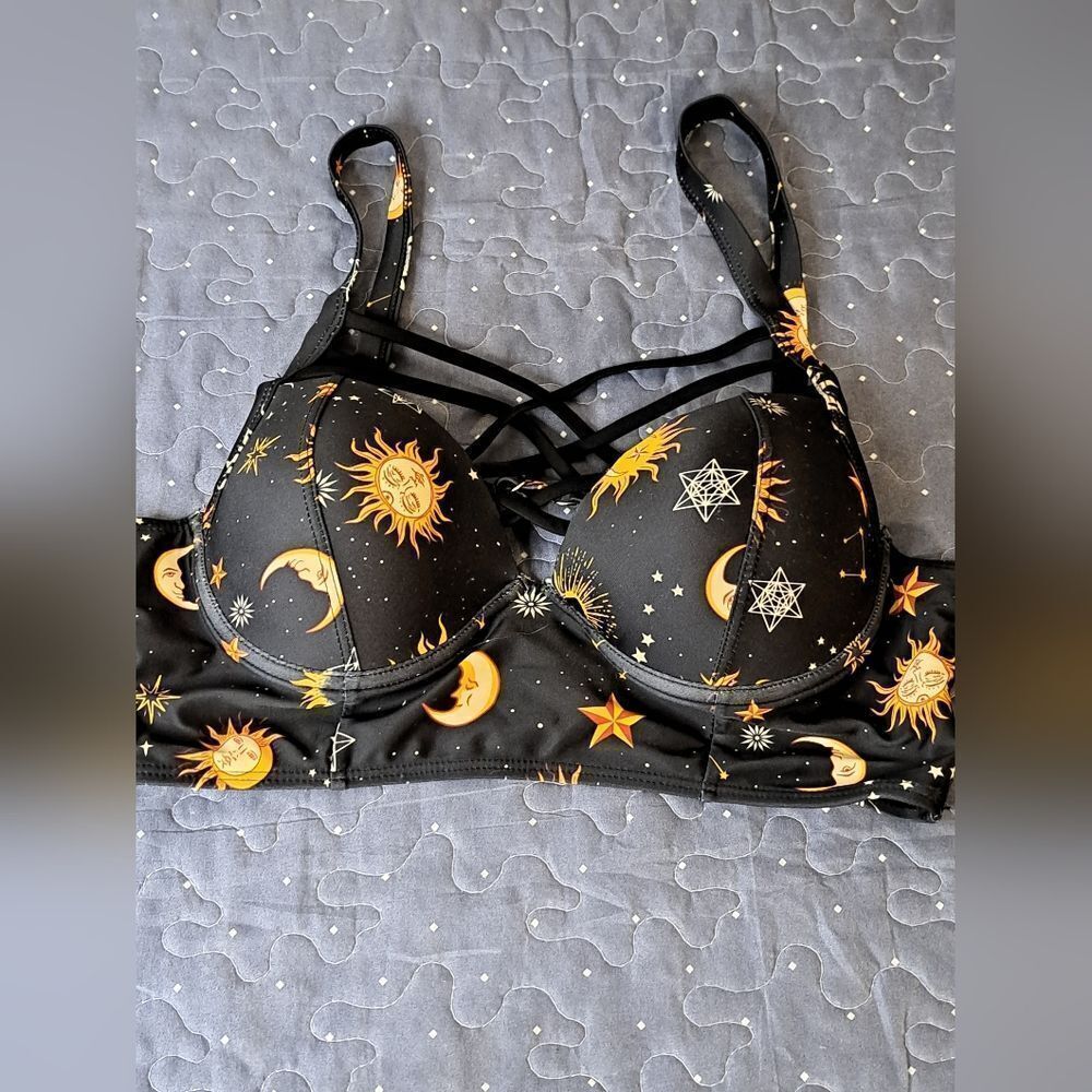 Dressfo black sun & moon bikini top size M